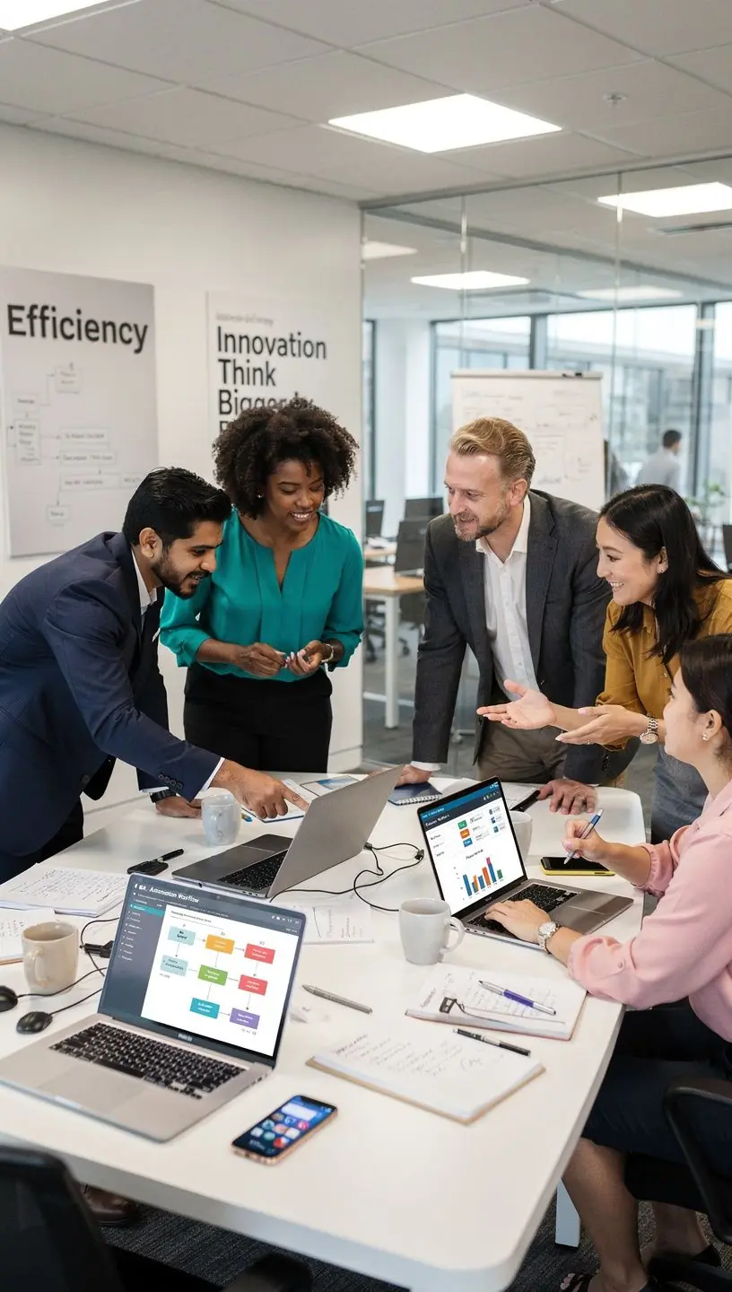 Diagram depicting reduction of manual input through smart software solutions in a workspace.