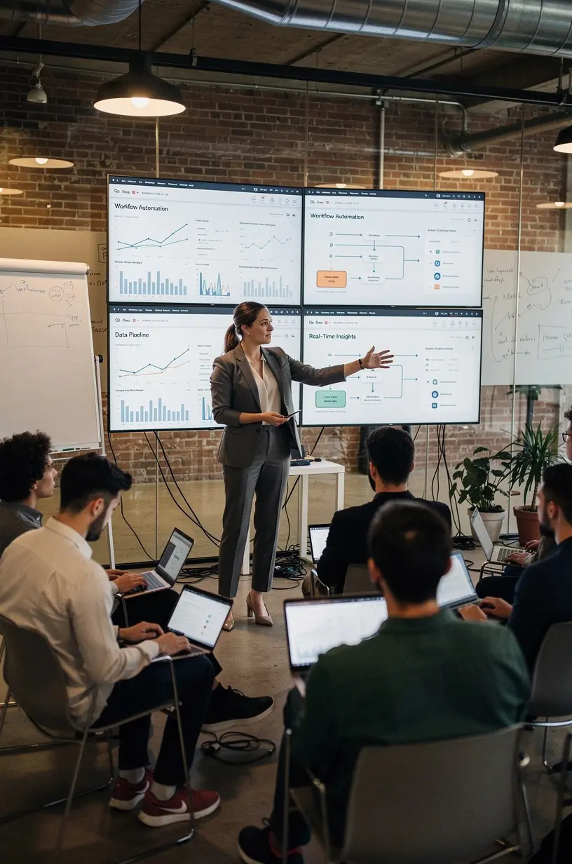 Illustration of interconnected digital tools symbolizing automated software workflows for efficiency.